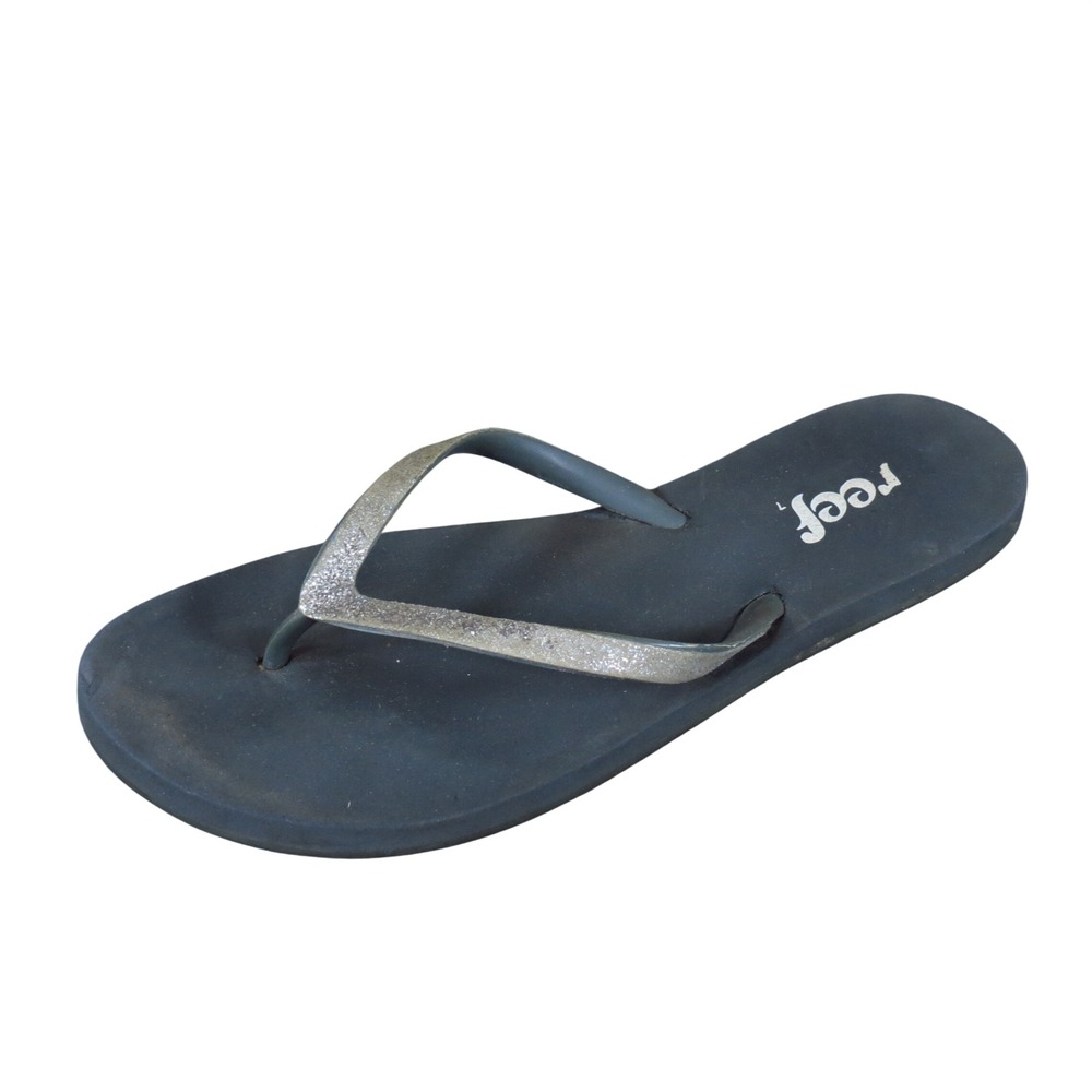 Reef Stargazer Womens Flip Flop Sandals Size 7 Beach Pool Black Silver Glitter